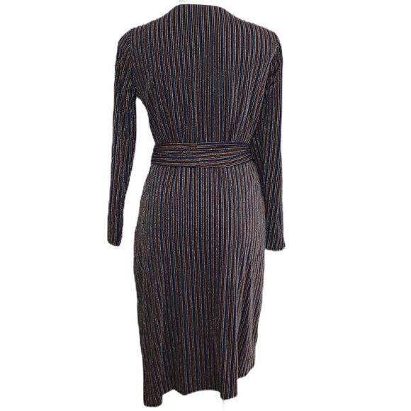 Sam Edelman Pinstripe Metallic Faux Wrap Midi Dress New Size 10 - Picture 3 of 13